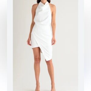 Elliatt Camo Ivory Halter Asymmetrical Mini Dress NWT Large